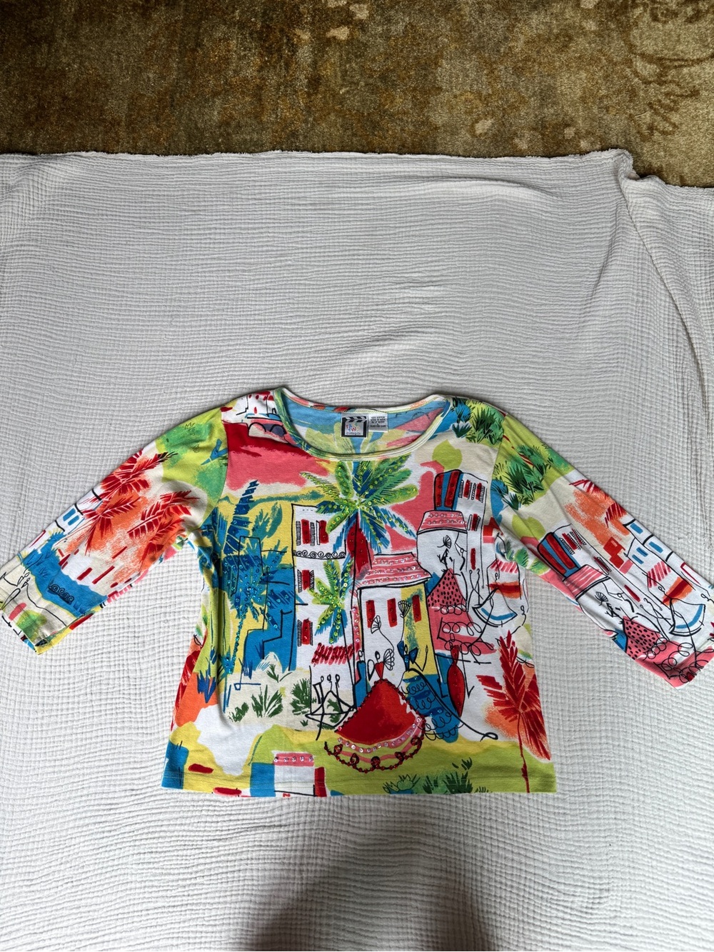 Women’s Y2K Multicolor Tropical Print Long Sleeve Tee